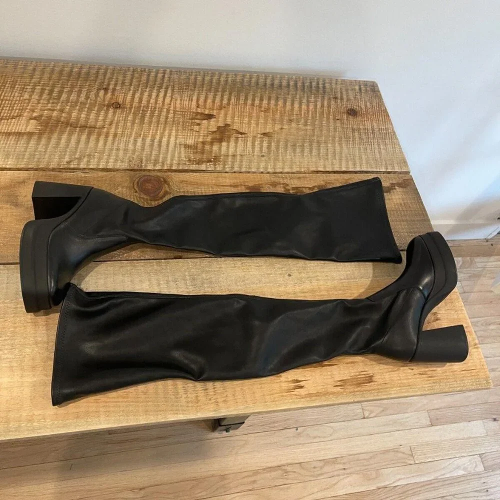 Free People Double Stack Over the Knee Boots Black Size 37 Brand New  Orig. $298 - Picture 3 of 10